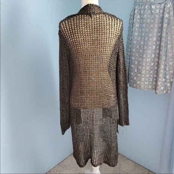 Eileen Fisher Brown Metallic Open Front Cardigan - Picture 8 of 8